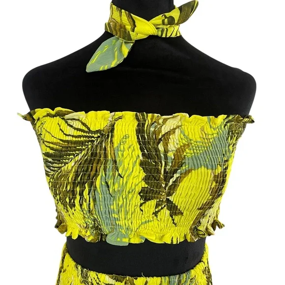 Yellow multicolored Willa crinkled tube top,skirt, two piece adjustable tie, - Picture 6 of 9